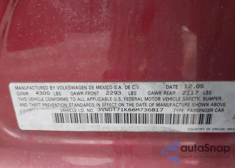 2006 Volkswagen Jetta Tdi z USA, uszkodzony, nr VIN 3VWDT71K66M736817